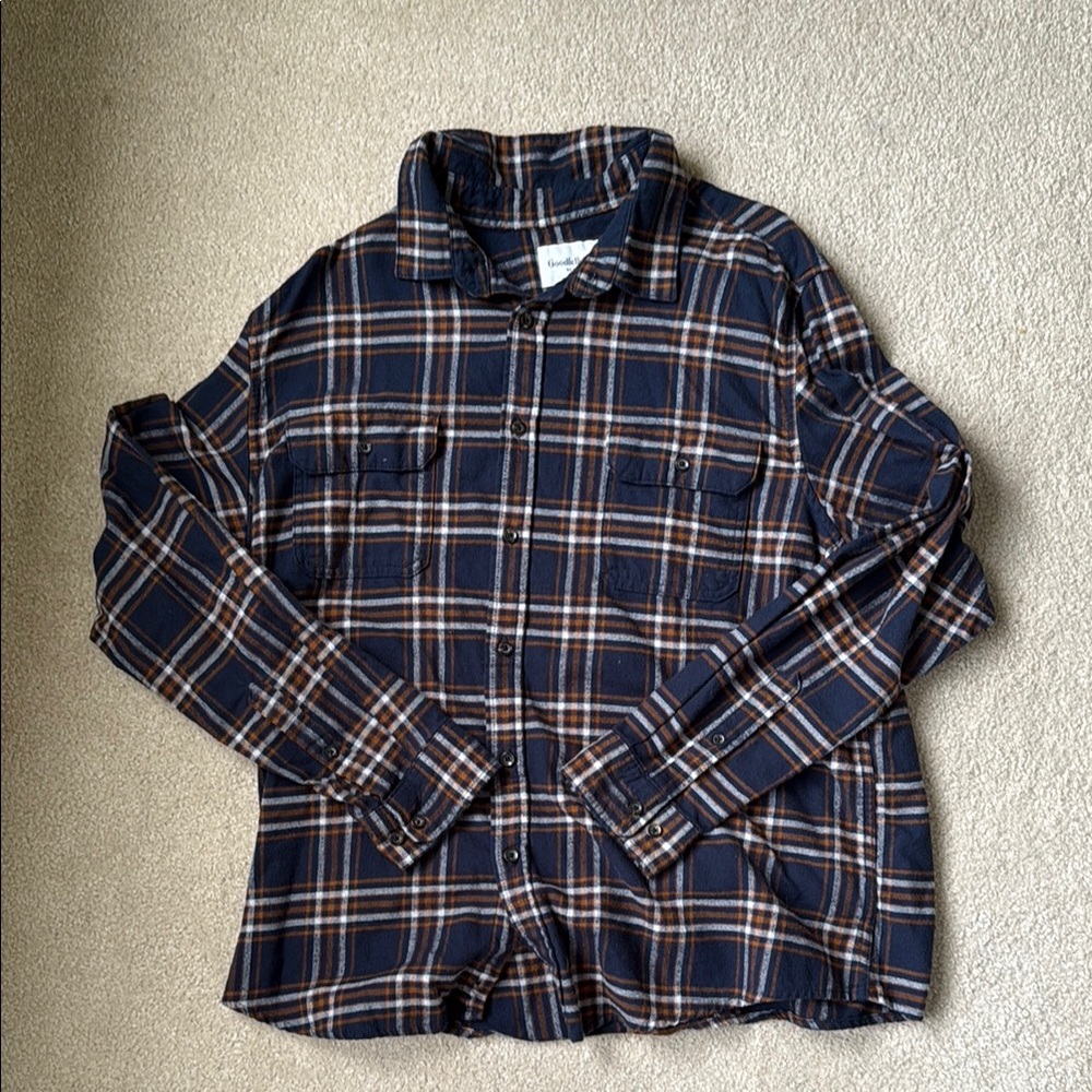 Goodfellow & Co Blue and Orange  Plaid Button Down Shirt